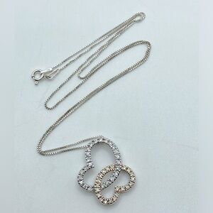 VTG Sterling Butterfly Hearts Cz Stone Two Tone Pendant w Chain 18” & .8”